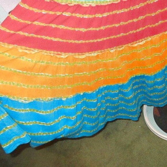 Lauren Ralph Lauren PATCHWORK Maxi Size M SKIRT Rainbow TIERED Flowy COTTON Boho - Picture 3 of 9